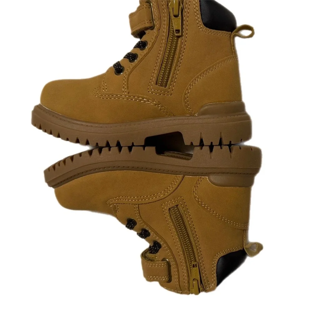 Wonder Nation Kids Tan Work Boots Memory Foam Side Zip WM67754-423 Size 8